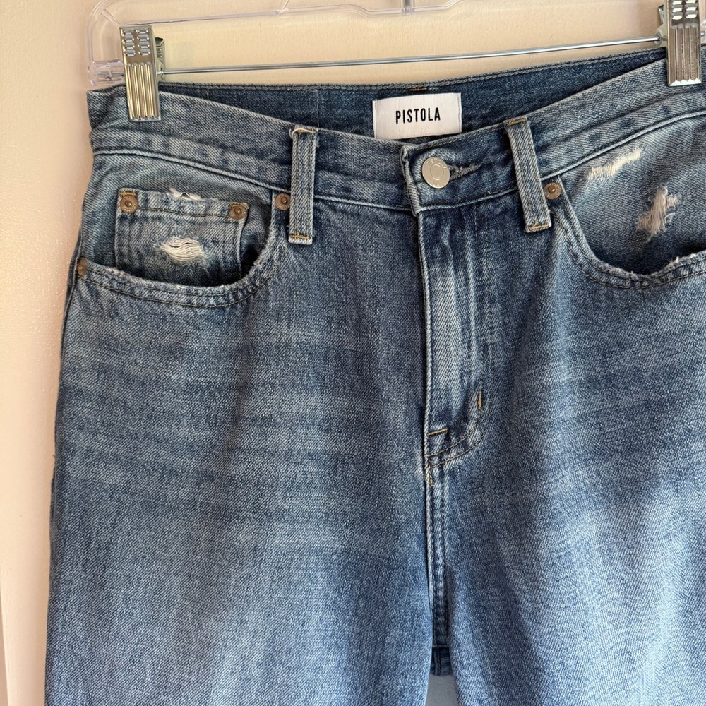 Pistola Denim Jeans Women's Size 25 Distressed Frayed Hem Straight Leg - Picture 2 of 9